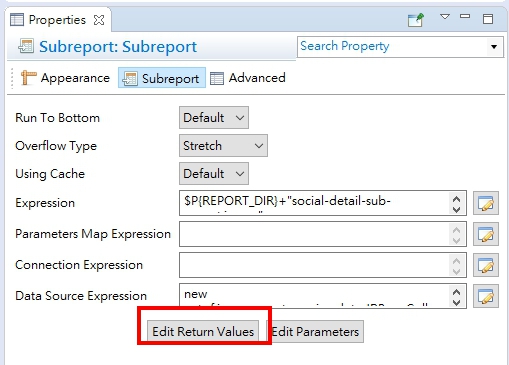 sub report parameter return